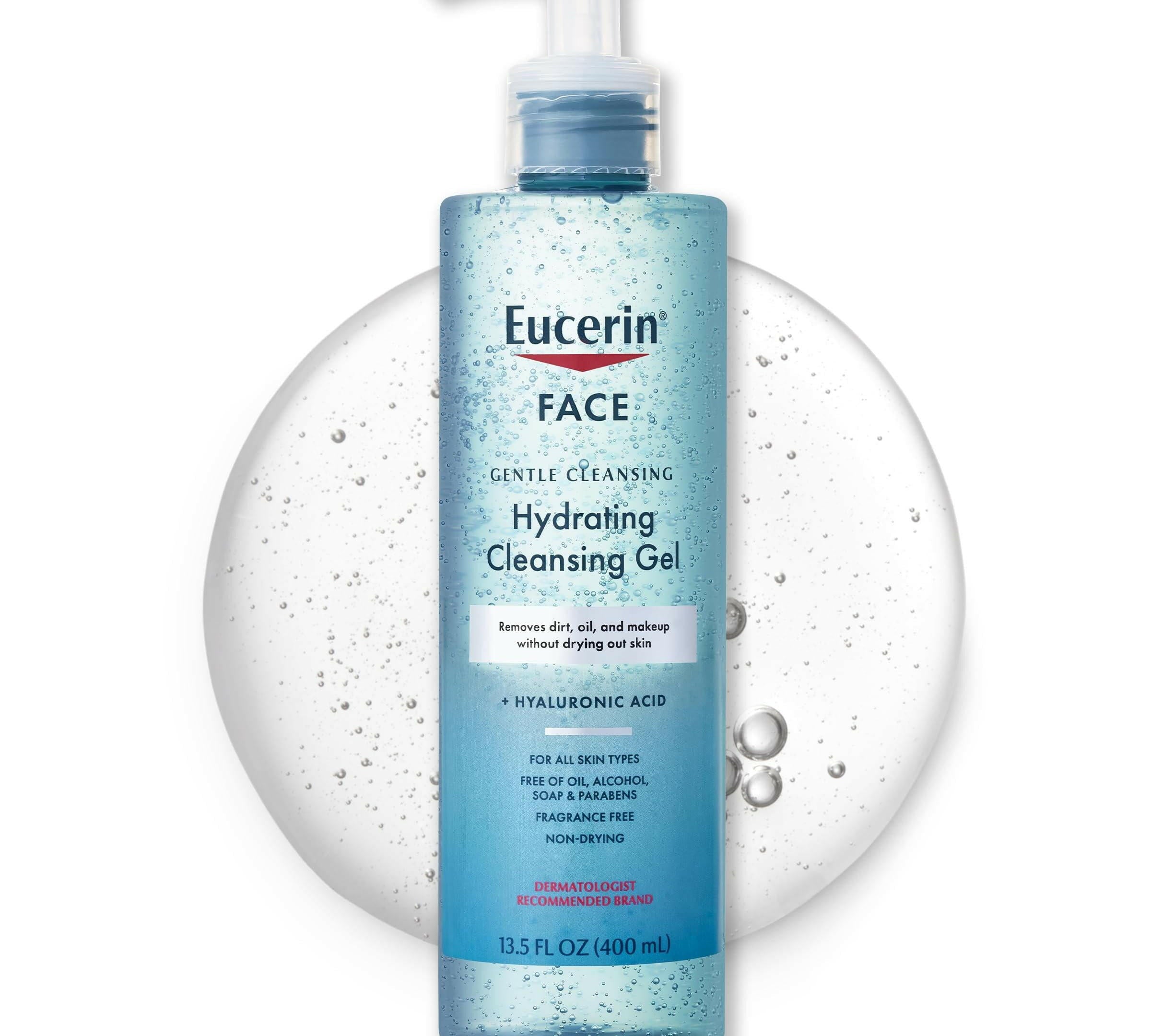 Eucerin Face Gentle Cleansing Hydrating Cleansing Gel, Daily Face Wash And Makeup Remover With Hyaluronic Acid, 13.5 Fl Oz Bottle.