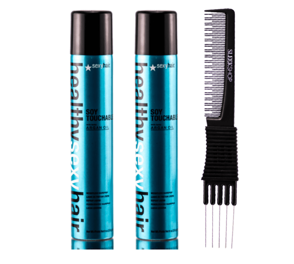 Healthy Sexy Hair Soy Touchable Weightless Hairspray (9 oz) with Teasing Comb Pack of 2.