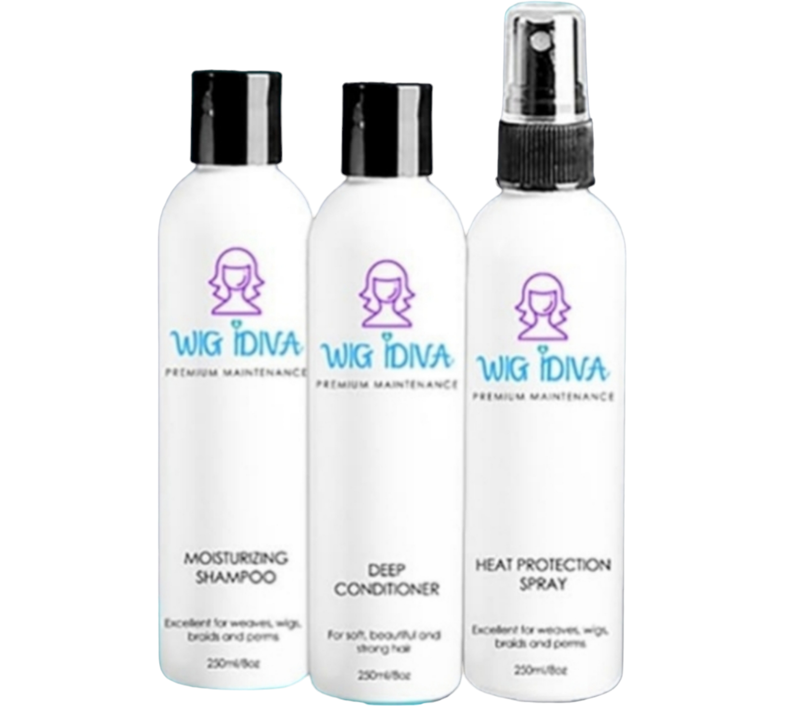 WIG IDIVA 3 Pack of Moisturizing Shampoo and Conditioner with Heat Protection