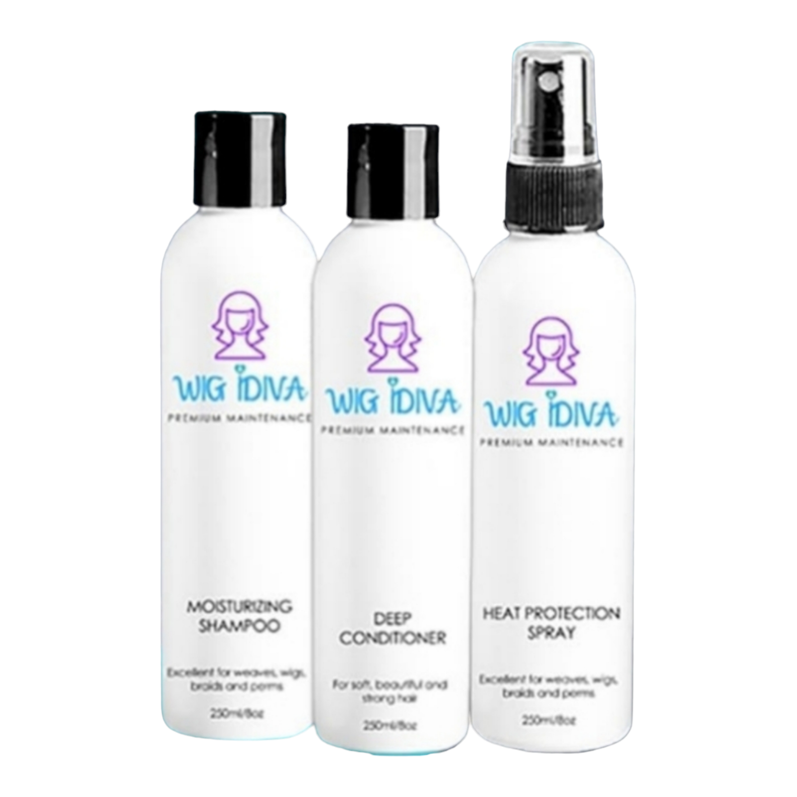 WIG IDIVA 3 Pack of Moisturizing Shampoo and Conditioner with Heat Protection