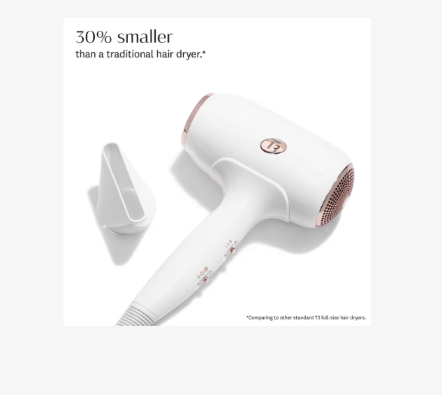 T3 FIT Ionic Compact Hair Dryer, IonAir Technology, WHITE w/Rose Gold (New)