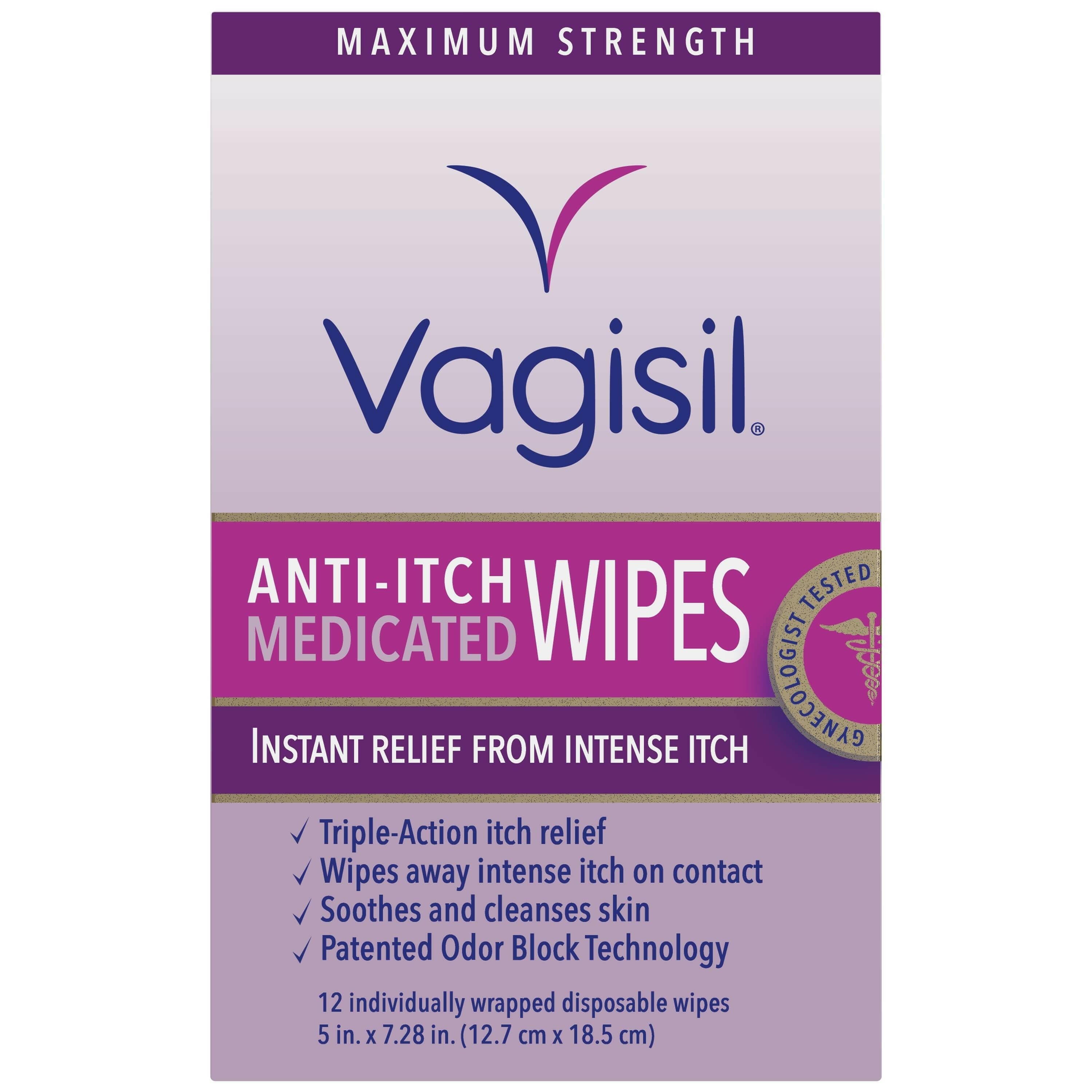 Vagisil Anti-Itch Medicated Wipes, Maximum Strength For Instant Relief from Intense Itch, 12 ct - 3 Pack - Beauty Cosmo Warehouse