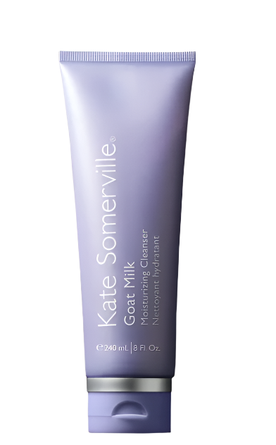 A tube of Kate Somerville Goat Milk Moisturizing Cleanser, 8 fl oz, in lavender is perfect for all skin types and is sulfate-free.