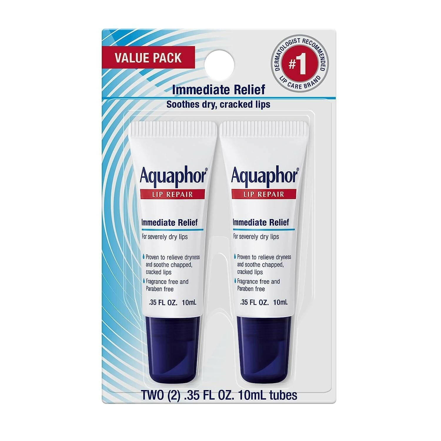 Aquaphor Lip Repair Tubes, Lip Ointment for Chapped Lips, Moisturizing Lip Balm, Two 0.35 ounce tubes - Beauty Cosmo Warehouse