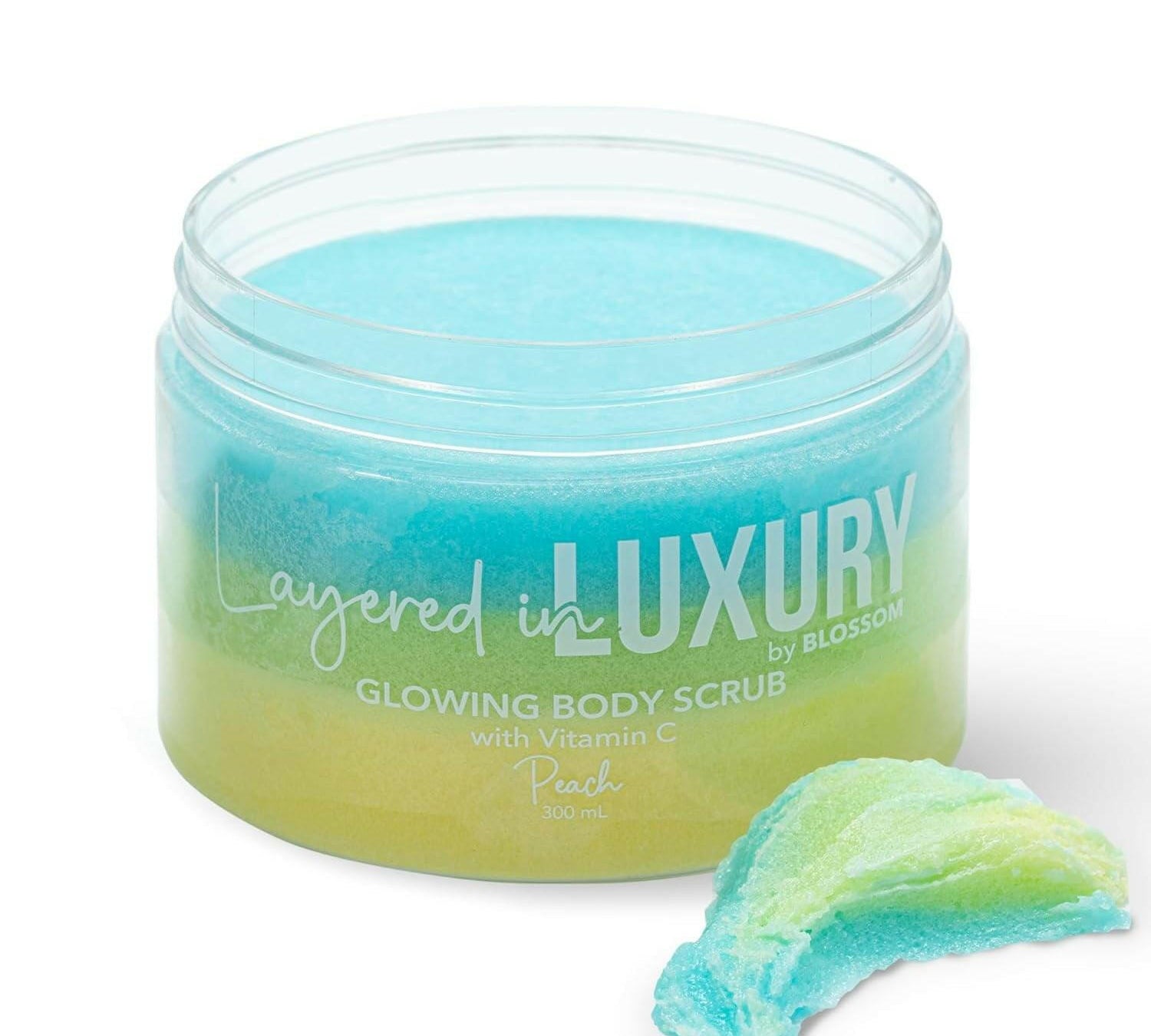 Blossom Layered in Luxury Glowing Scented Lather Foaming Body Sugar Scrub Exfoliating Polish with Skin Brightening Vitamin C, Cruelty Free,10.14 oz, Peach.