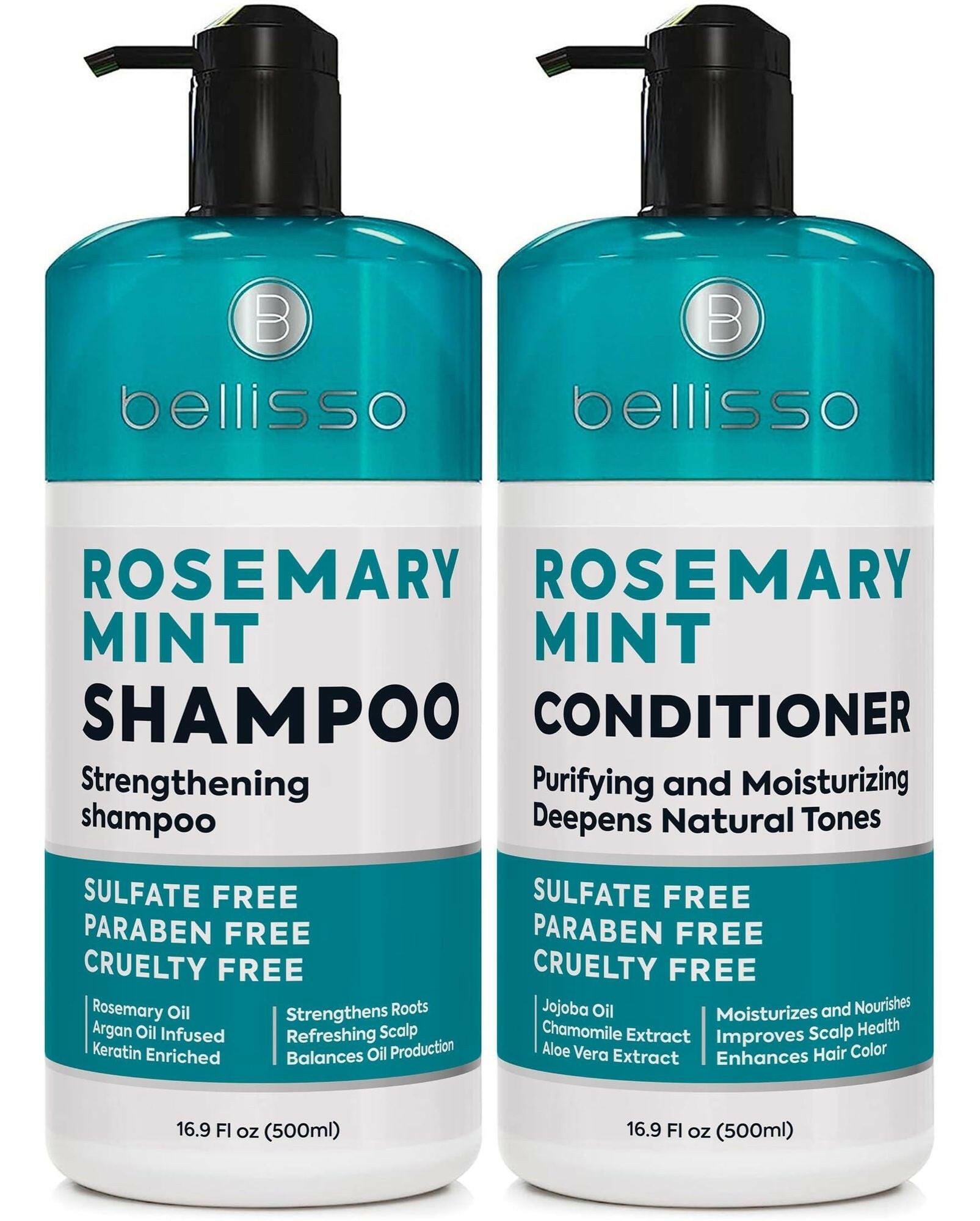 Rosemary Oil and Mint Shampoo and Conditioner Set Sulfate Free with Peppermint Moisturizing Products for Women and Men Helps Flaky Dry Scalp and Dandruff Salon Thickening for Thinning Hair