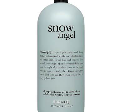 The Philosophy Snow Angel Shampoo, Shower Gel, & Bubble Bath 64oz serves as your perfect retreat into serenity, offering a tranquil bathing experience reminiscent of gentle snowfall. The light blue bottle with black text adds a touch of elegance.